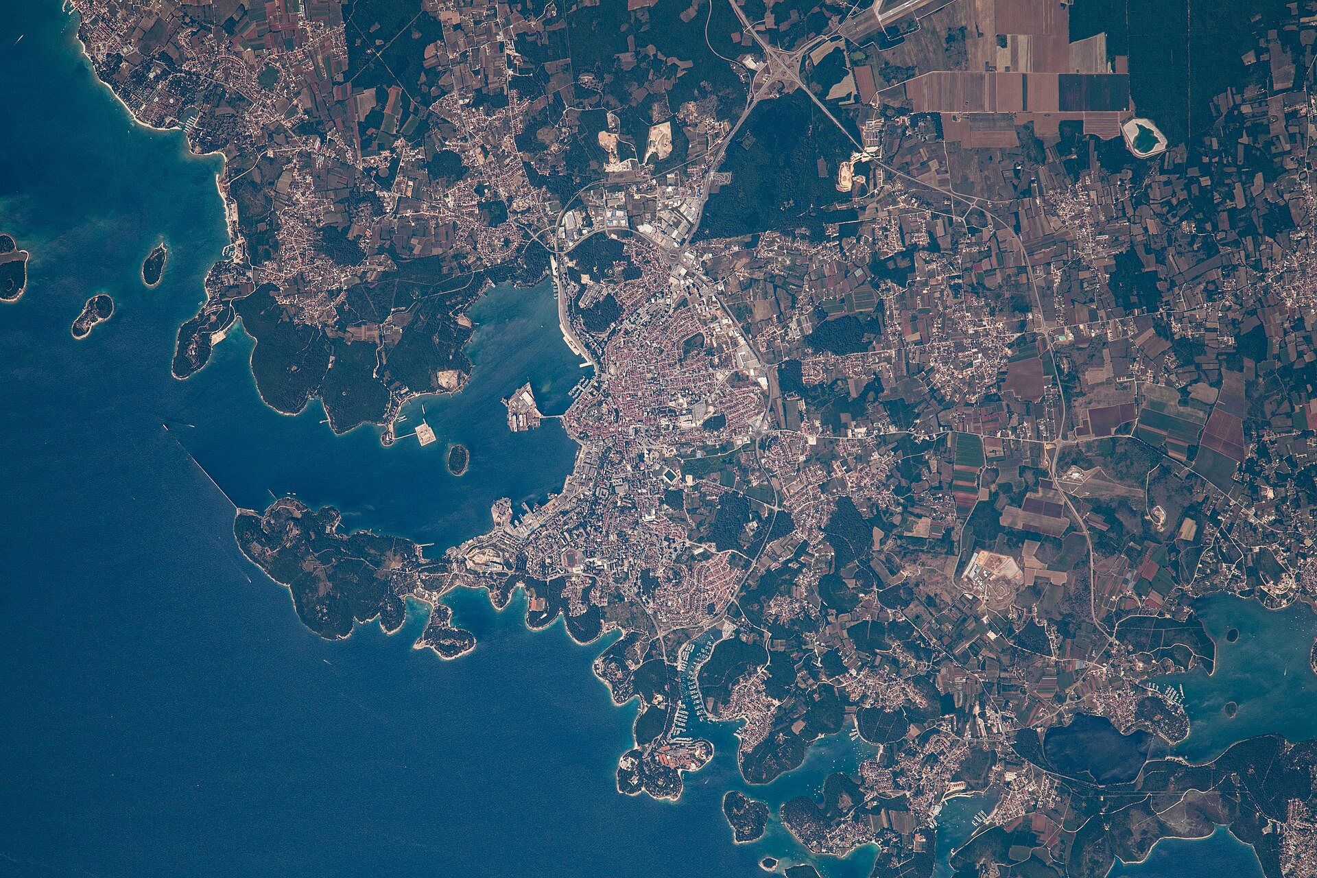 View of Croatia taken during ISS Expedition 65. Pula , coast, bays