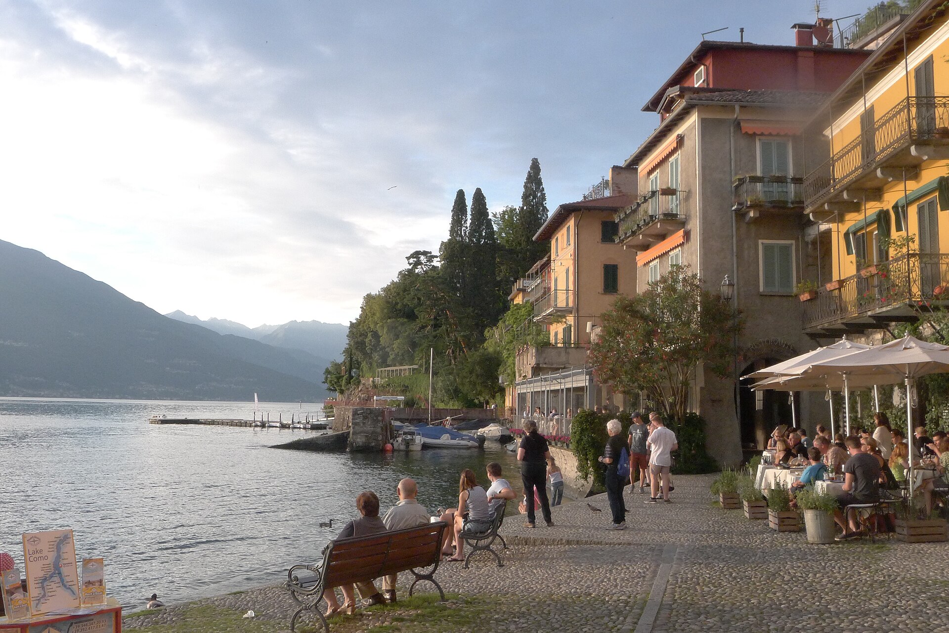 Varenna, Italy. View of the Lake Como waterfront at sunset.