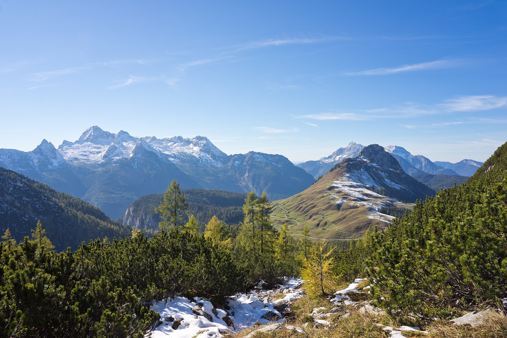 Looking west while descending from the Seehorn in the Berchtesgaden Alps