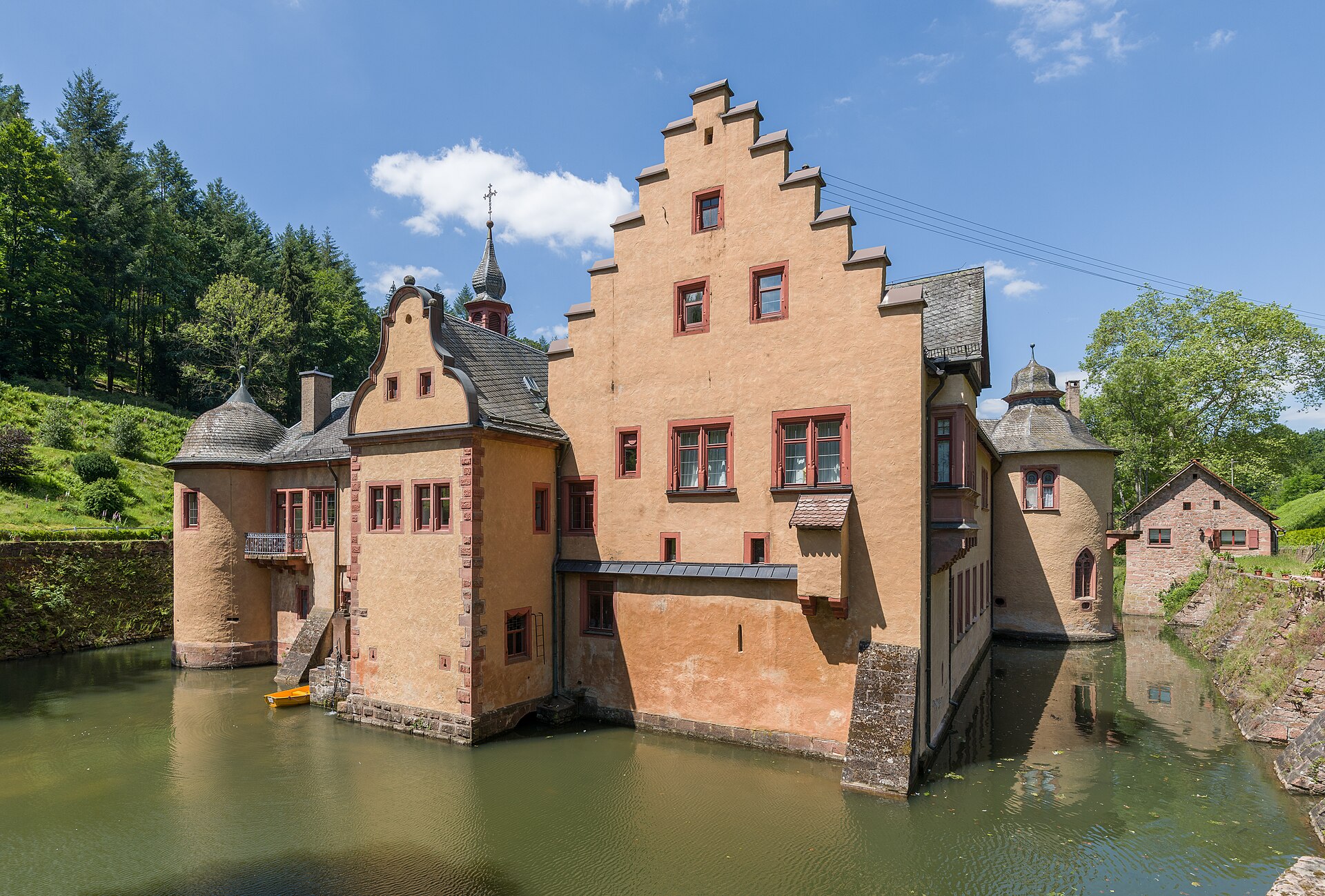 An east view of Schloss Mespelbrunn